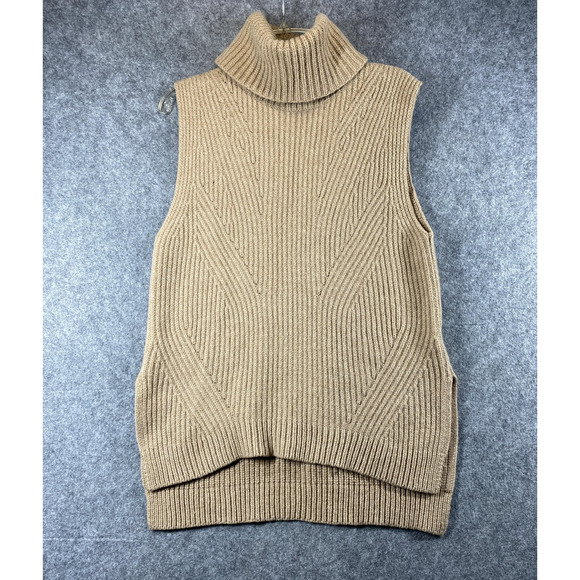 Madewell Sweater Vest Womens Small Camel Merino Wool Turtleneck High Low E6034 - Picture 1 of 6